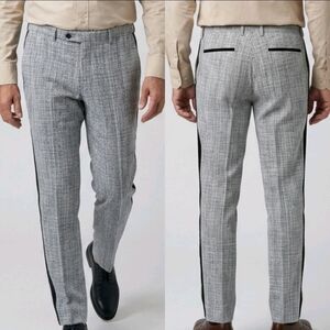 NWT Paisley & Gray Dress Pants Mens 32x32 Gray Slim Plaid Textured Linen Blend